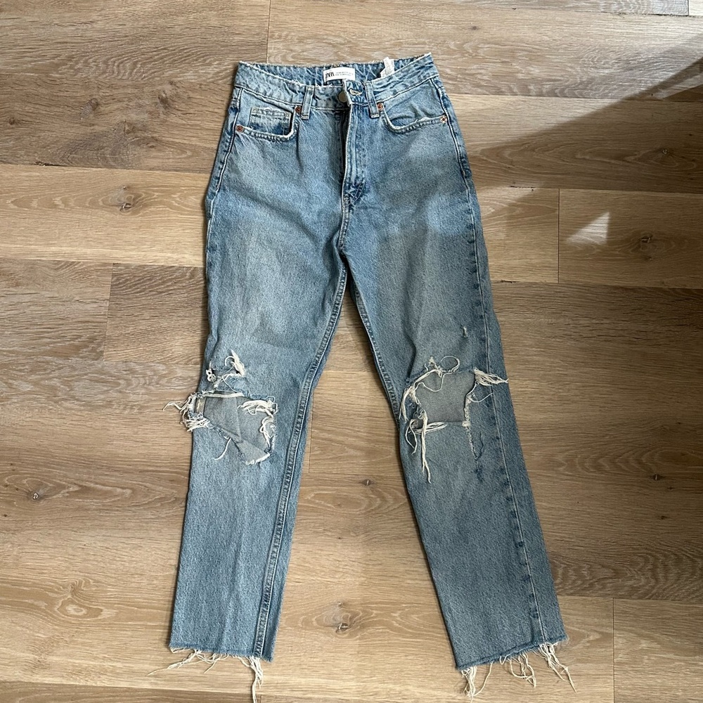 Zara denim ripped jeans